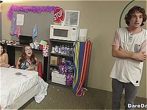 fortunate bastard pounds four teen angels in a dorm apartment